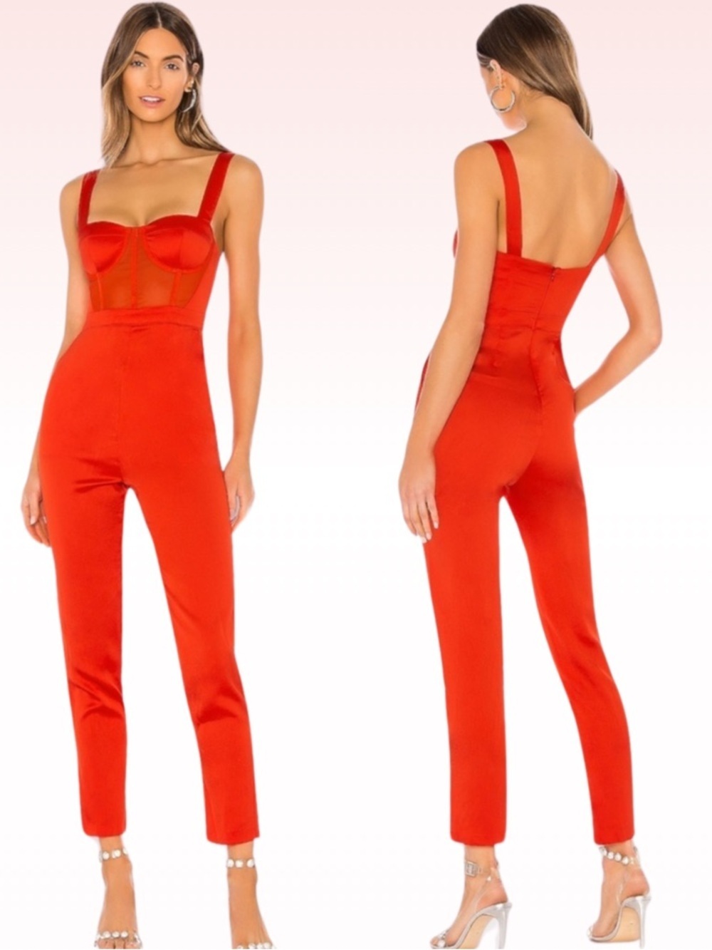NBD Red Kailynn Sheer Corseted Jumpsuit (Sz XS)